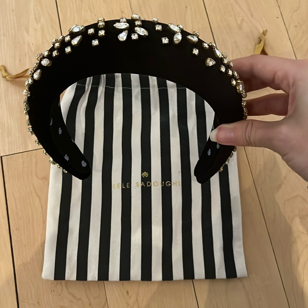 Lele Sadoughi Black and Gold Embellished Headband